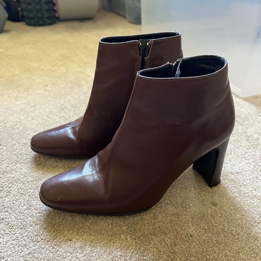 Enzo Angiolini Brown Patent Leather Booties
